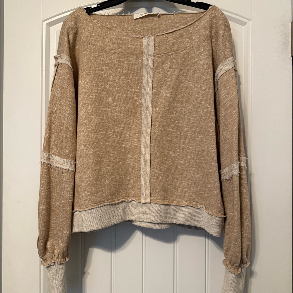 Mustard Seed Tan Off-the-Shoulder Sweater Relaxed Fit